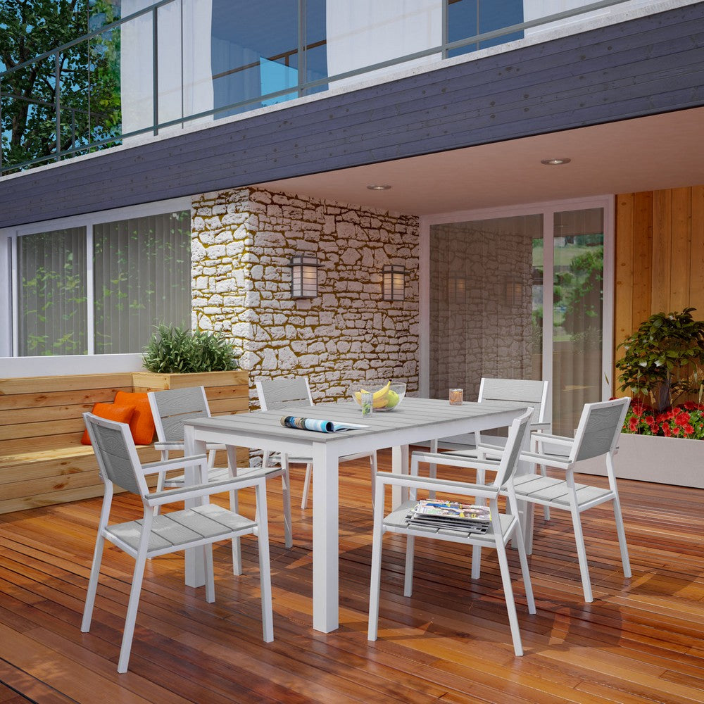 Maine 7 Piece Outdoor Patio Dining Set by Modway| White Light Gray