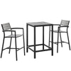 Modway Maine Aluminum 3-Piece Outdoor Patio Dining Bistro Pub Set with 28" Bar Table and Two Bar Stools in Brown Gray