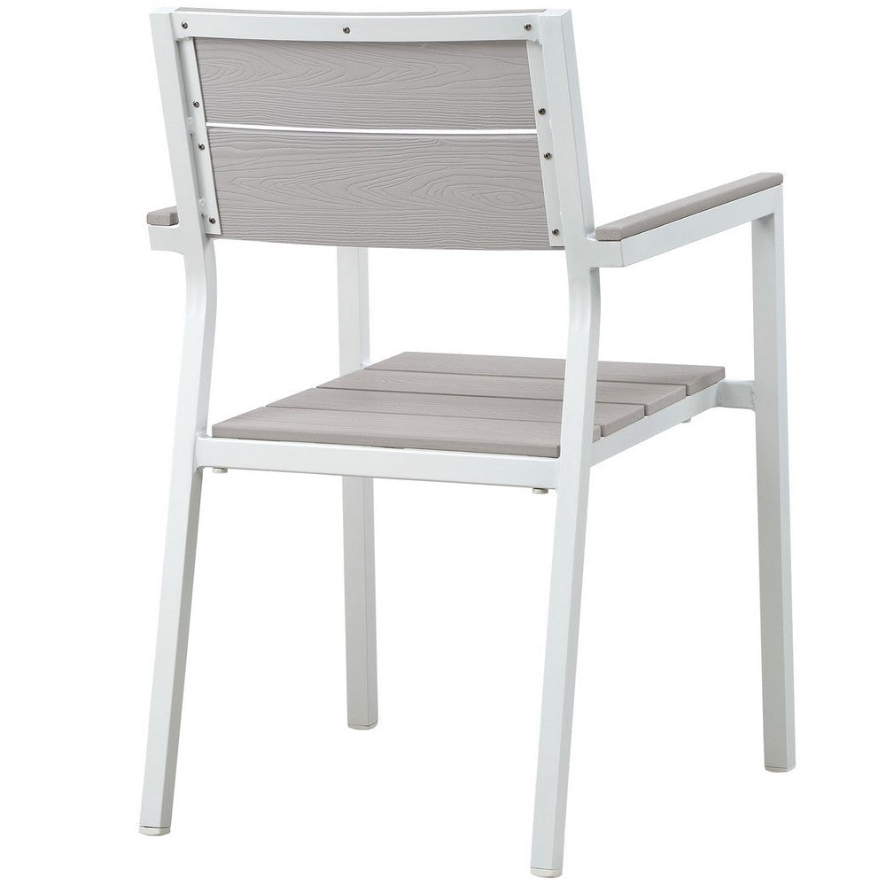 Modway Maine Aluminum 3-Piece Dining Set Outdoor Patio with 28’’ Dining Table and Two Dining Armchairs in White Light Gray