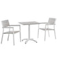 Modway Maine Aluminum 3-Piece Dining Set Outdoor Patio with 28" Dining Table and Two Dining Armchairs in White Light Gray