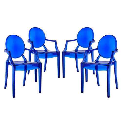 Modway Casper Modern Acrylic Stacking, Four Dining Armchairs, Blue