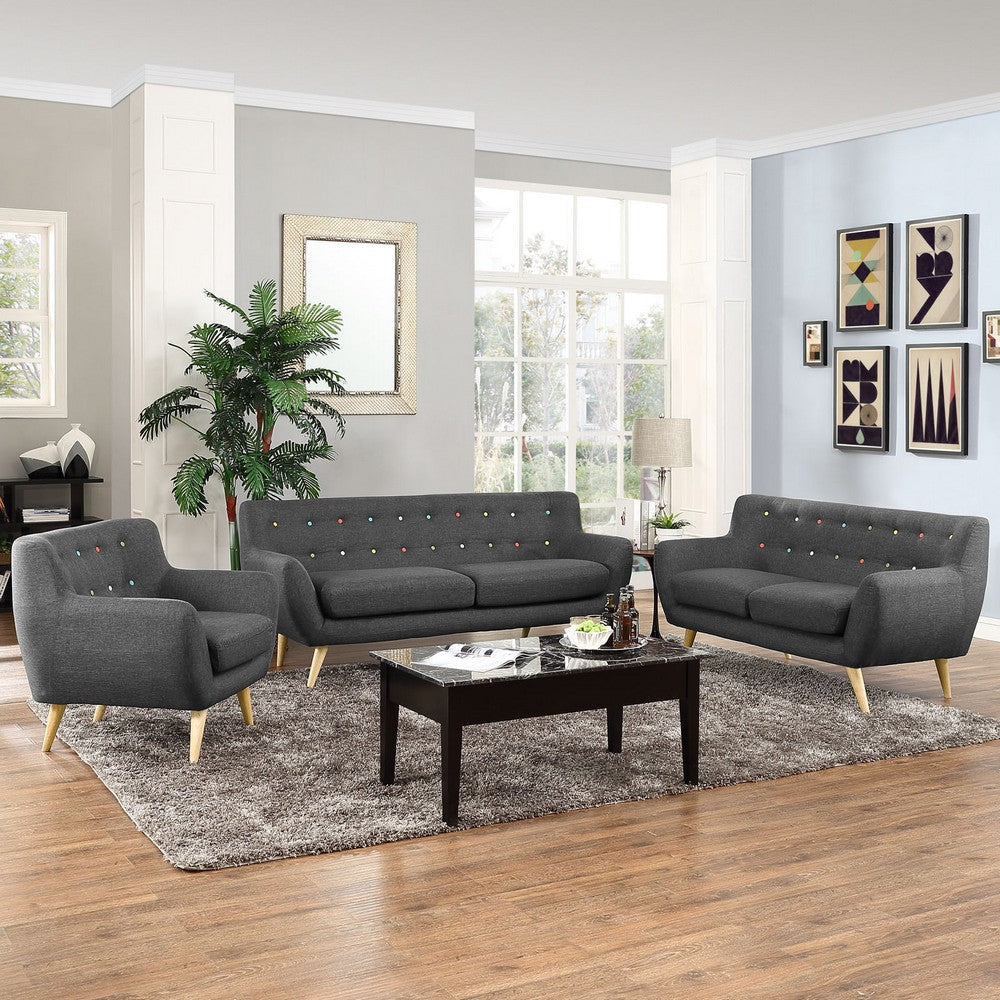 Modway Remark Mid-Century Modern Upholstered Fabric Living Room Set Armchair/Loveseat/Sofa Gray MDY-EEI-1782-GRY-SET