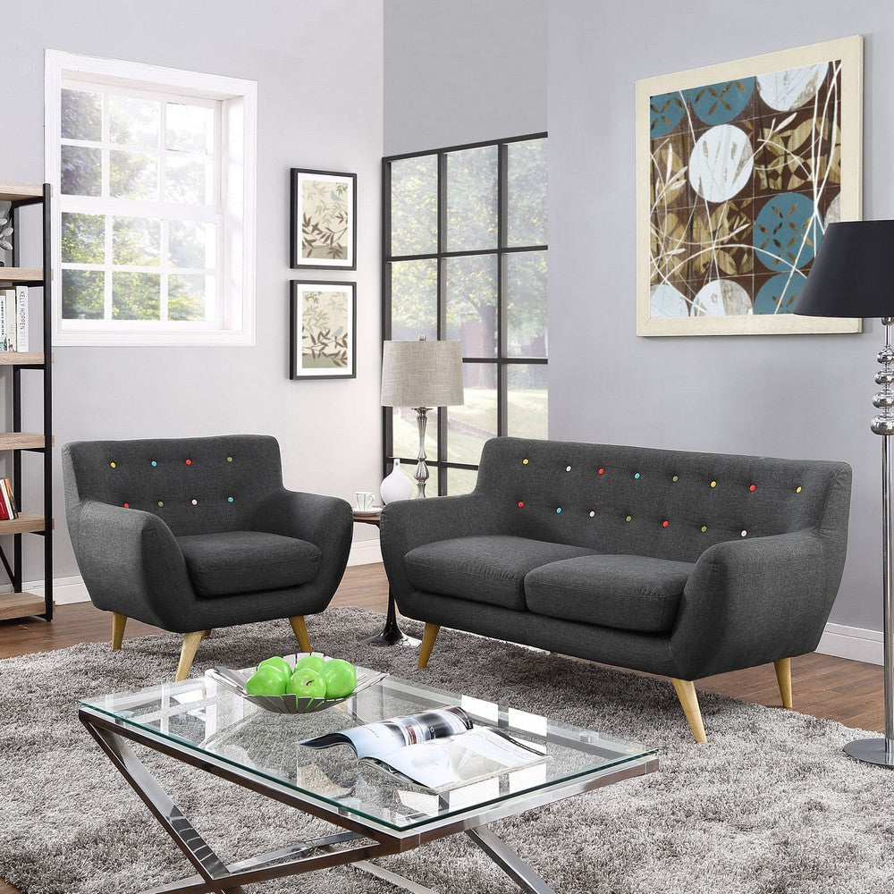 Modway Remark Mid-Century Modern Upholstered Fabric Living Room Set Armchair and Loveseat Gray MDY-EEI-1783-GRY-SET