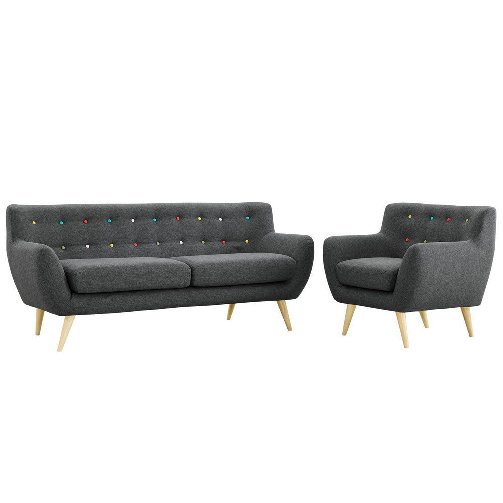 Modway Remark Mid-Century Modern Upholstered Fabric Living Room Set, Armchair and Sofa, Gray