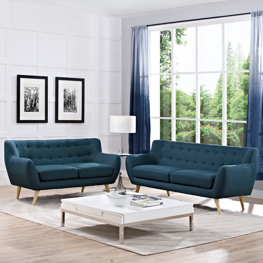 Modway Remark Mid-Century Modern Upholstered Fabric Living Room Set Loveseat and Sofa Azure MDY-EEI-1785-AZU-SET