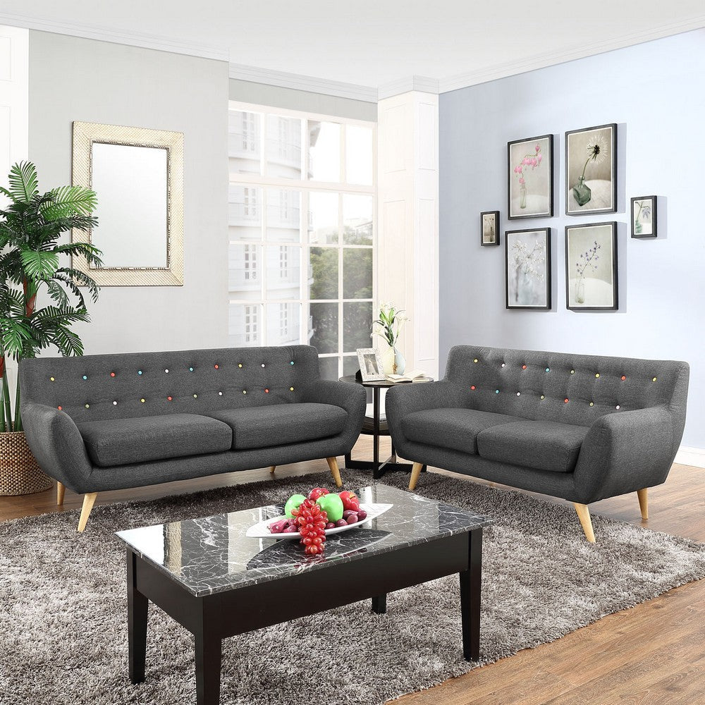 Modway Remark Mid-Century Modern Upholstered Fabric Living Room Set Loveseat and Sofa Gray MDY-EEI-1785-GRY-SET