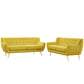 Modway Remark Mid-Century Modern Upholstered Fabric Living Room Set, Loveseat and Sofa, Sunny