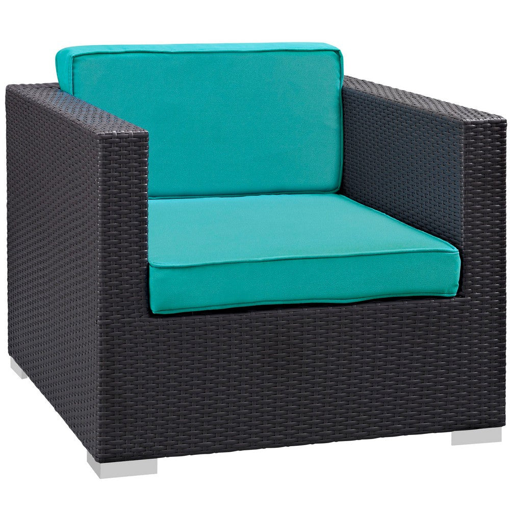 Modway Convene Wicker Rattan 5-Piece Outdoor Patio Furniture Set in Espresso Turquoise MDY-EEI-1809-EXP-TRQ-SET