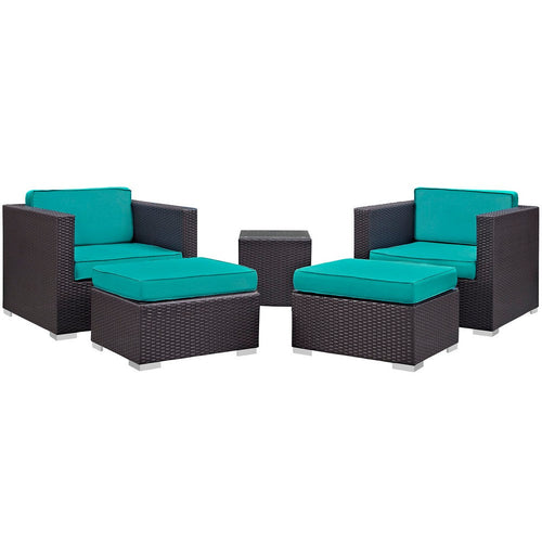 Convene 5 Piece Outdoor Patio Sectional Set by Modway| Espresso Turquoise