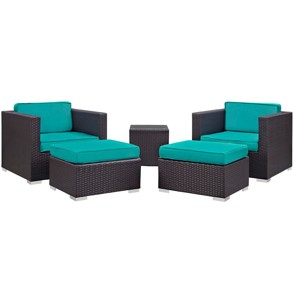 Convene 5 Piece Outdoor Patio Sectional Set by Modway| Espresso Turquoise