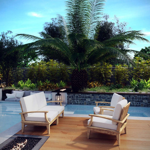 Modway Marina Premium Grade A Teak Wood 4-Piece Outdoor Patio Furniture Set in Natural White