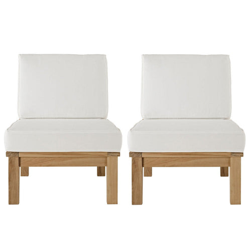 Modway EEI-1821-NAT-WHI-SET Marina Premium Grade A Teak Wood Outdoor Patio, Two Armless Chairs, Natural White