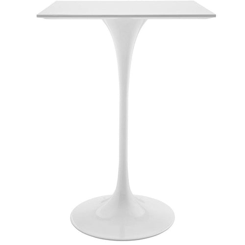 Modway Lippa 28" Mid-Century Modern Bar Table with Square Top and Pedestal Base in White