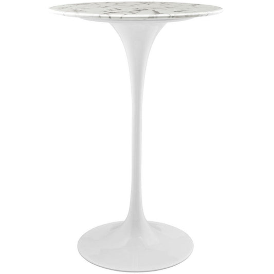 Modway Lippa Bar Table, 28" Artificial Marble Round Top, White