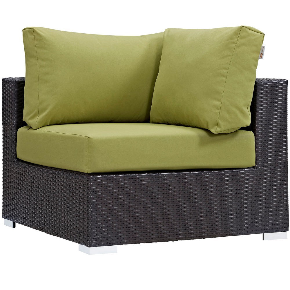 Modway Convene Wicker Rattan Outdoor Patio Sectional Sofa Corner Seat in Espresso Peridot