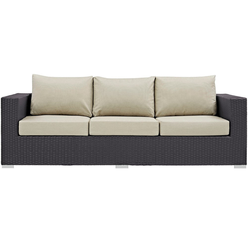 Modway Convene Wicker Rattan Outdoor Patio Sofa in Espresso Beige MDY-EEI-1844-EXP-BEI