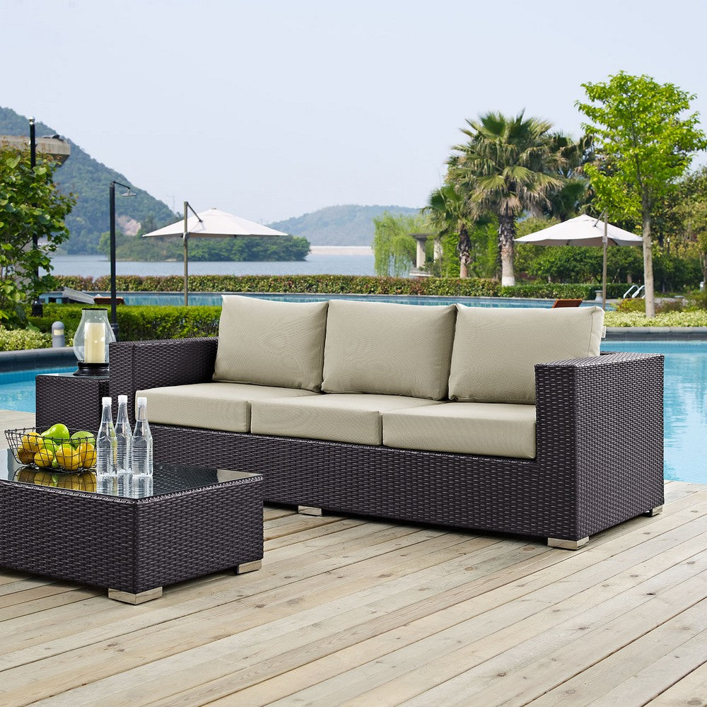 Convene Outdoor Patio Sofa by Modway| Espresso Beige