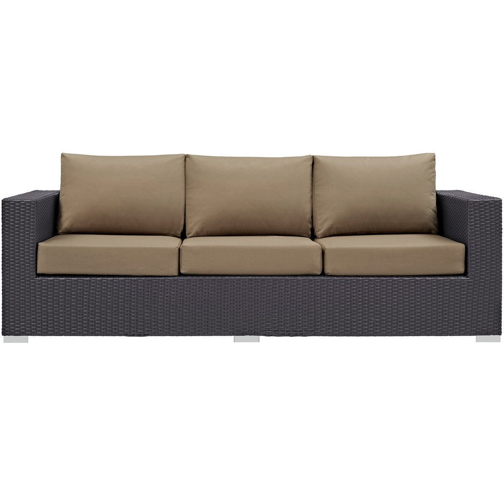 Modway Convene Wicker Rattan Outdoor Patio Sofa with Cushions in Espresso Mocha MDY-EEI-1844-EXP-MOC