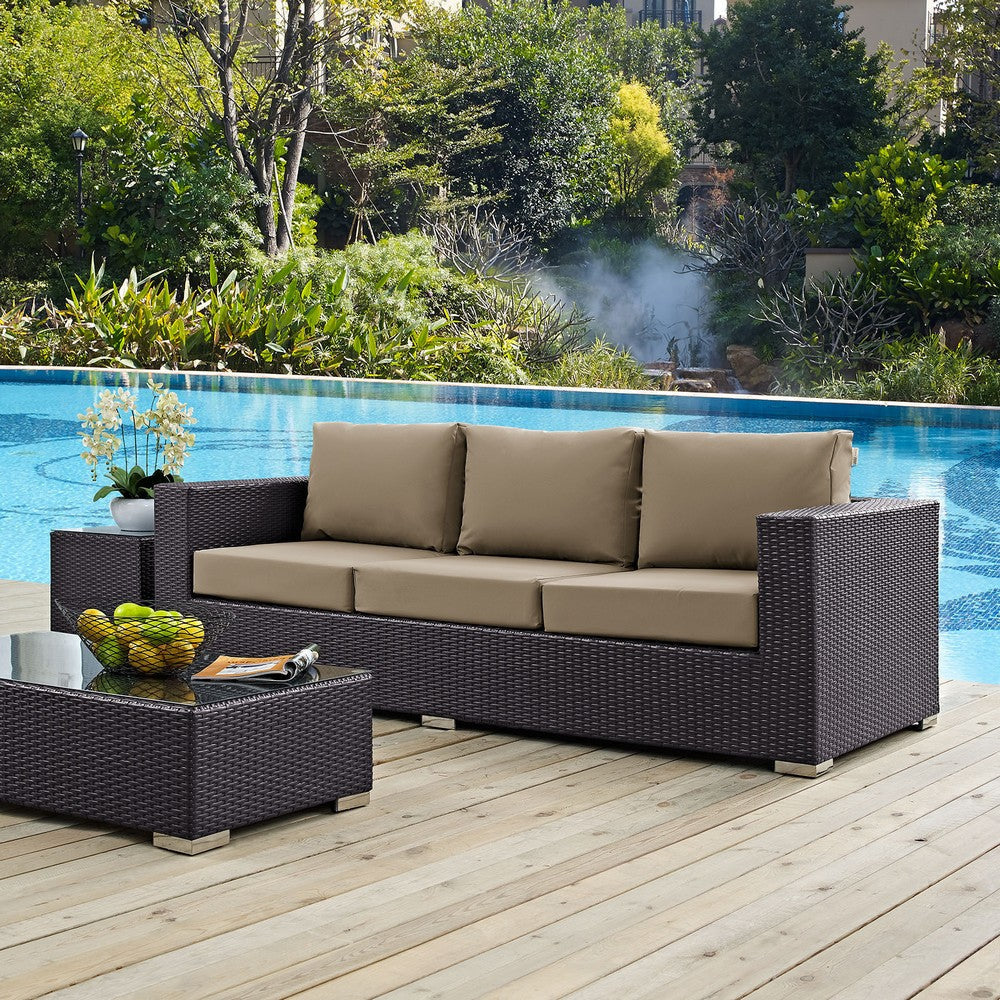 Modway Convene Wicker Rattan Outdoor Patio Sofa with Cushions in Espresso Mocha MDY-EEI-1844-EXP-MOC