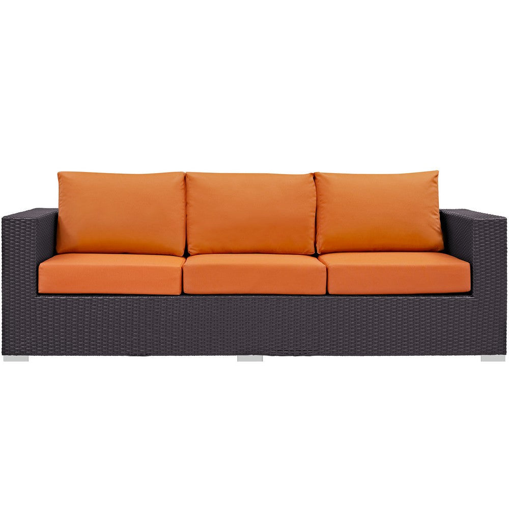 Modway Convene Wicker Rattan Outdoor Patio Sofa with Cushions in Espresso Orange MDY-EEI-1844-EXP-ORA