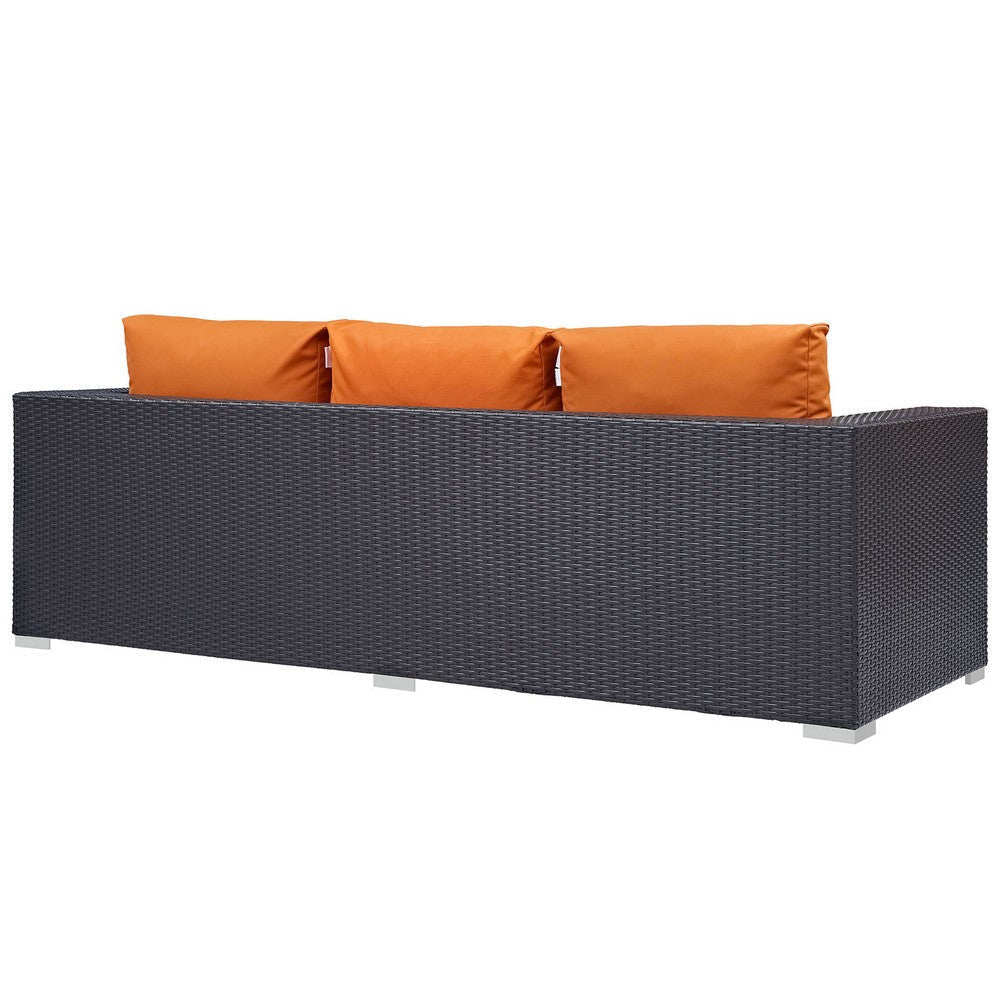 Modway Convene Wicker Rattan Outdoor Patio Sofa with Cushions in Espresso Orange MDY-EEI-1844-EXP-ORA