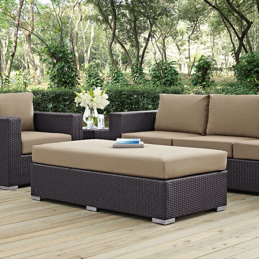 Mocha Convene Outdoor Patio Fabric Rectangle Ottoman - No Shipping Charges