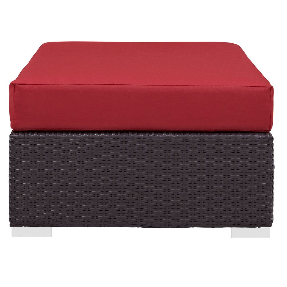 Red Convene Outdoor Patio Fabric Rectangle Ottoman - No Shipping Charges