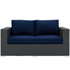 Modway Sojourn Wicker Rattan Outdoor Patio Sunbrella Fabric Loveseat in Canvas Navy MDY-EEI-1851-CHC-NAV