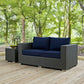 Modway Sojourn Wicker Rattan Outdoor Patio Sunbrella Fabric Loveseat in Canvas Navy MDY-EEI-1851-CHC-NAV