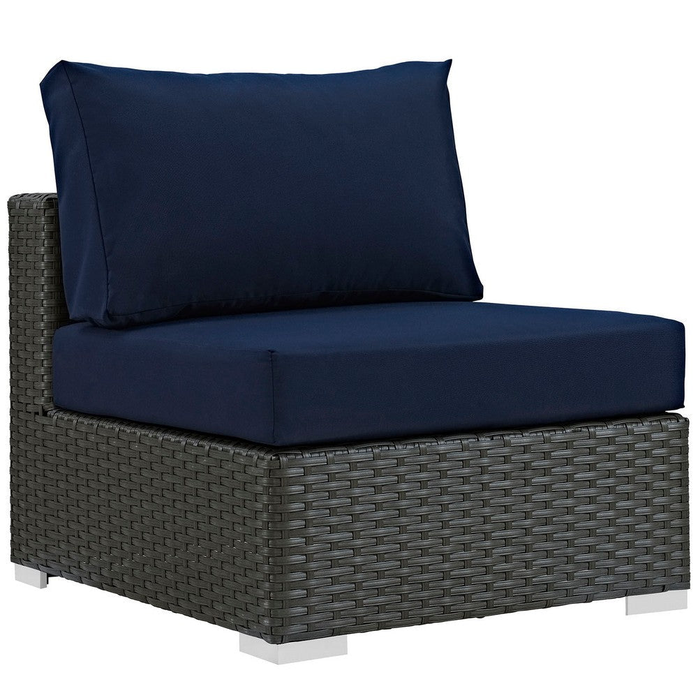 Modway EEI-1854-CHC-NAV Sojourn Wicker Rattan Outdoor Patio Sunbrella Fabric Armless Chair in Canvas Navy