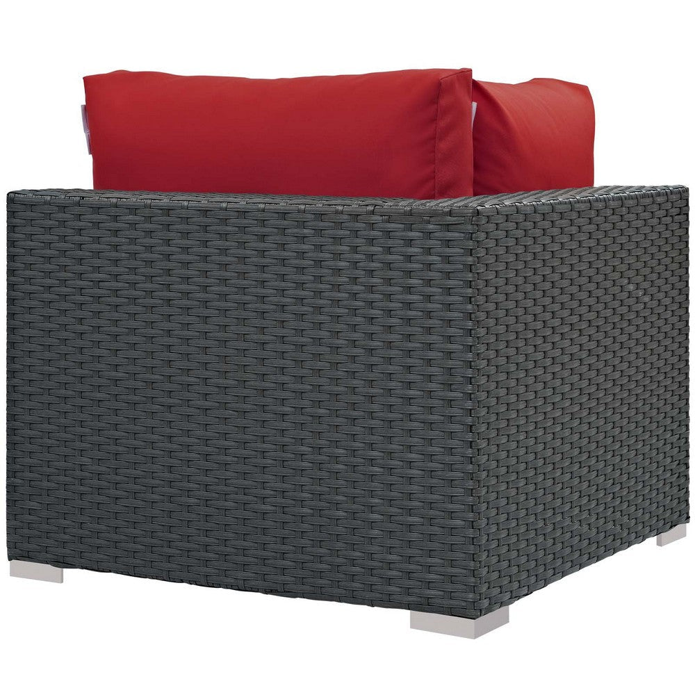 Modway Sojourn Wicker Rattan Outdoor Patio Sunbrella Fabric Corner in Canvas Red MDY-EEI-1856-CHC-RED