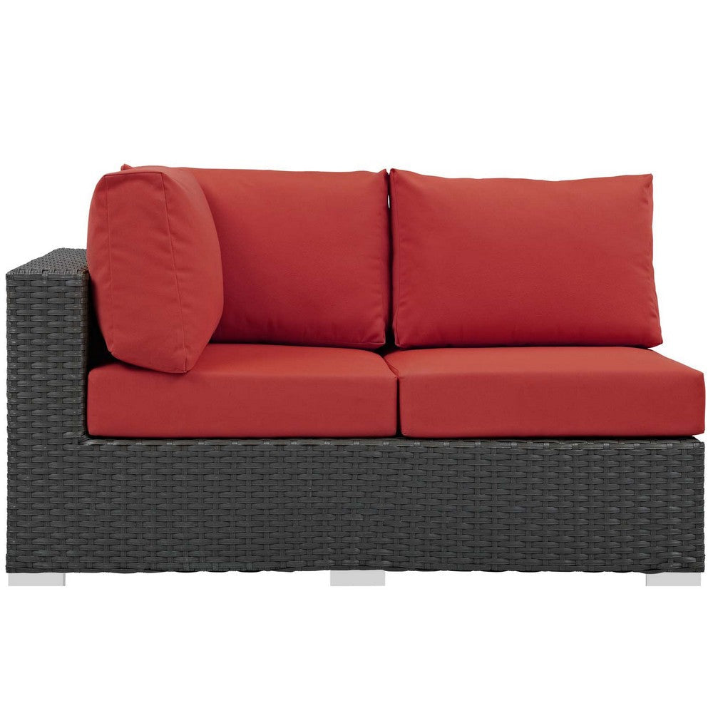 Modway Sojourn Wicker Rattan Outdoor Patio Sunbrella Fabric Left-Arm Loveseat in Canvas Red MDY-EEI-1858-CHC-RED