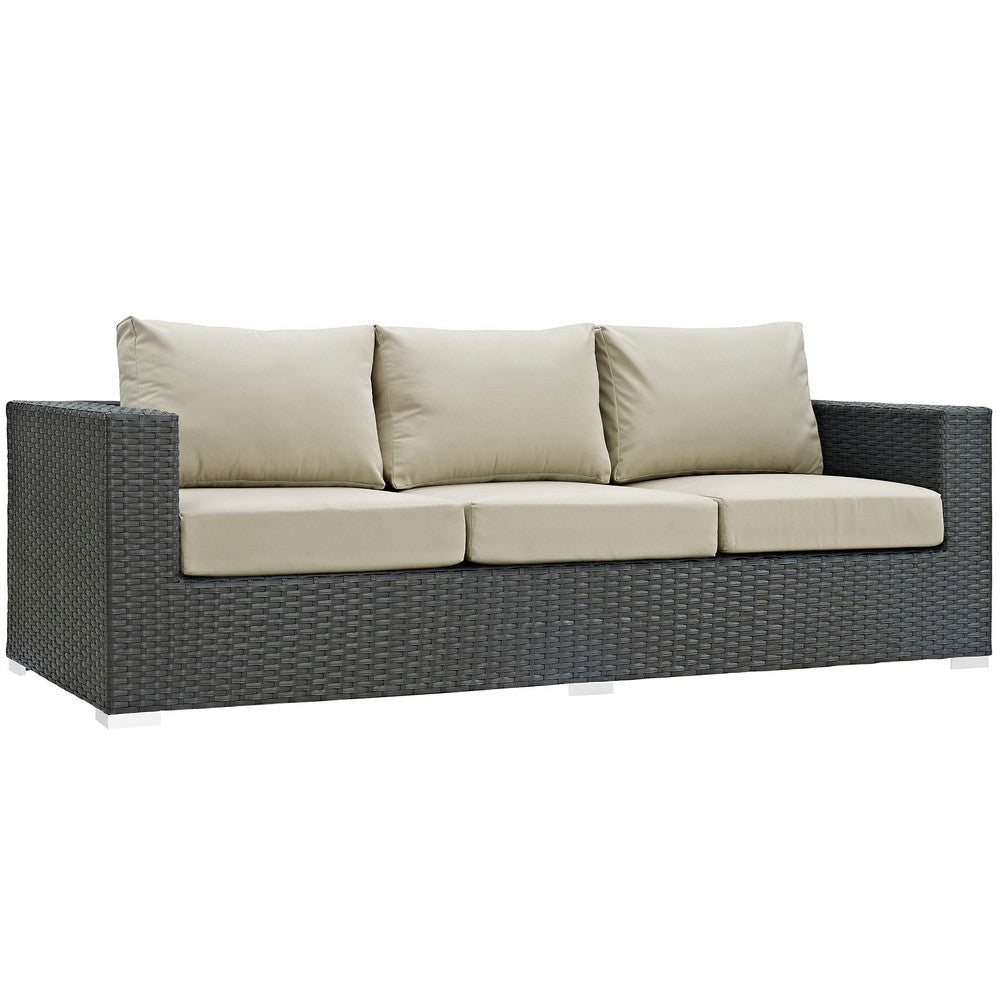 Modway EEI-1860-CHC-BEI Sojourn Wicker Rattan Outdoor Patio Sunbrella Fabric Sofa in Canvas Antique Beige