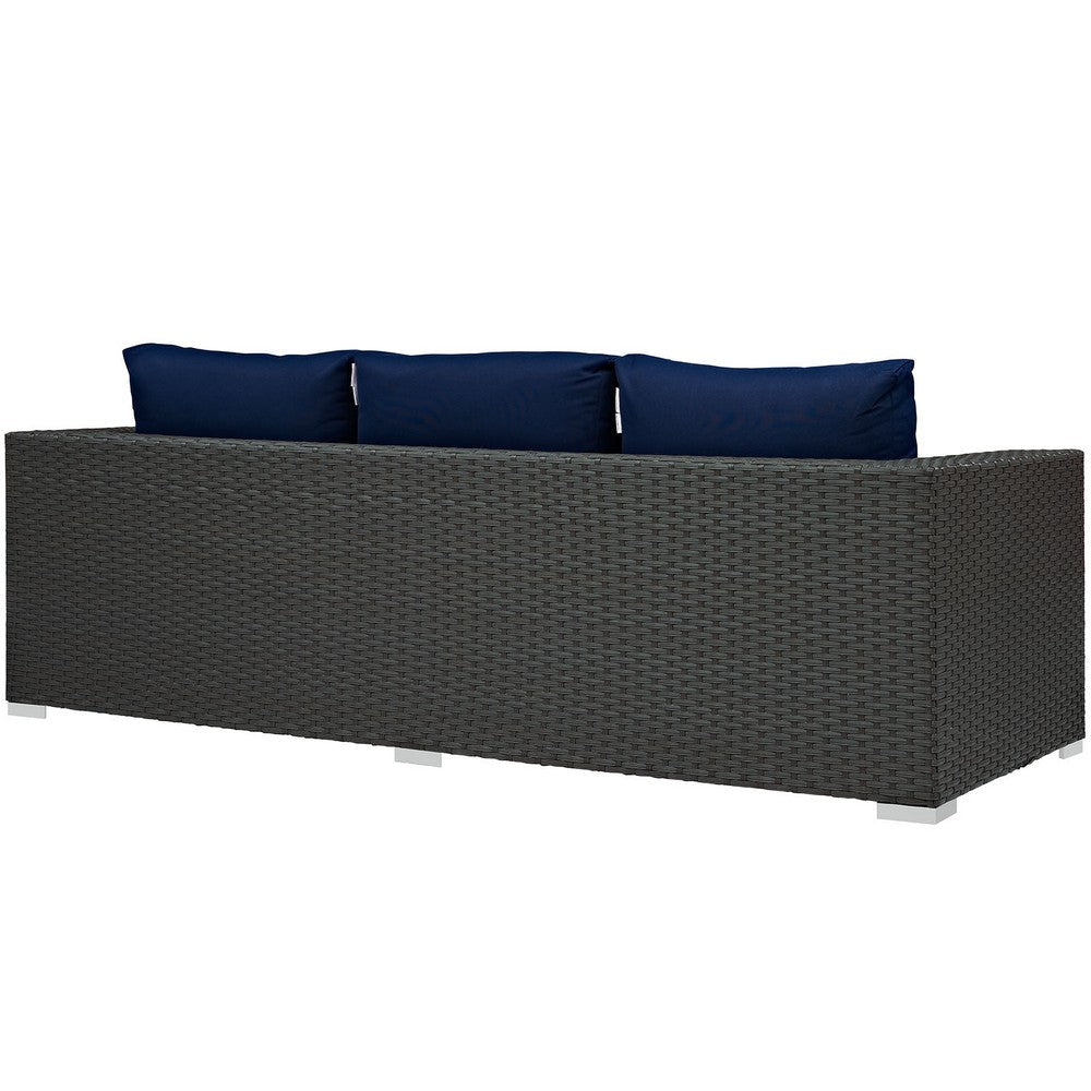 Modway Sojourn Wicker Rattan Outdoor Patio Sunbrella Fabric Sofa in Canvas Navy MDY-EEI-1860-CHC-NAV