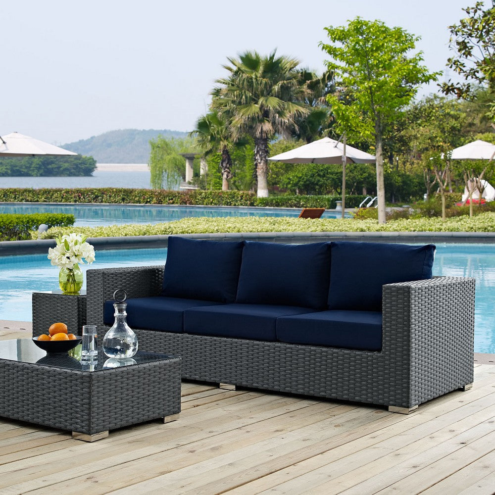 Modway Sojourn Wicker Rattan Outdoor Patio Sunbrella Fabric Sofa in Canvas Navy MDY-EEI-1860-CHC-NAV