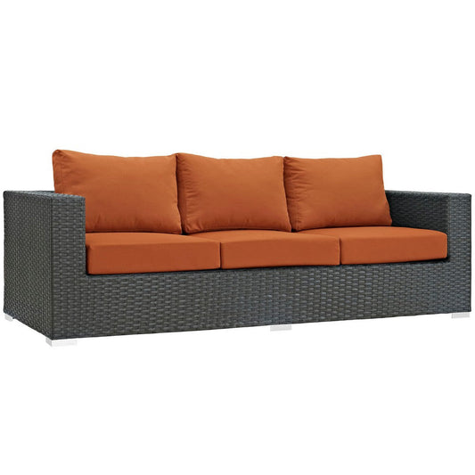 Modway Sojourn Wicker Rattan Outdoor Patio Sunbrella Fabric Sofa in Canvas Tuscan