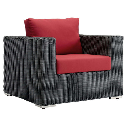 Modway Summon Wicker Rattan Outdoor Patio Sunbrella Armchair in Canvas Red