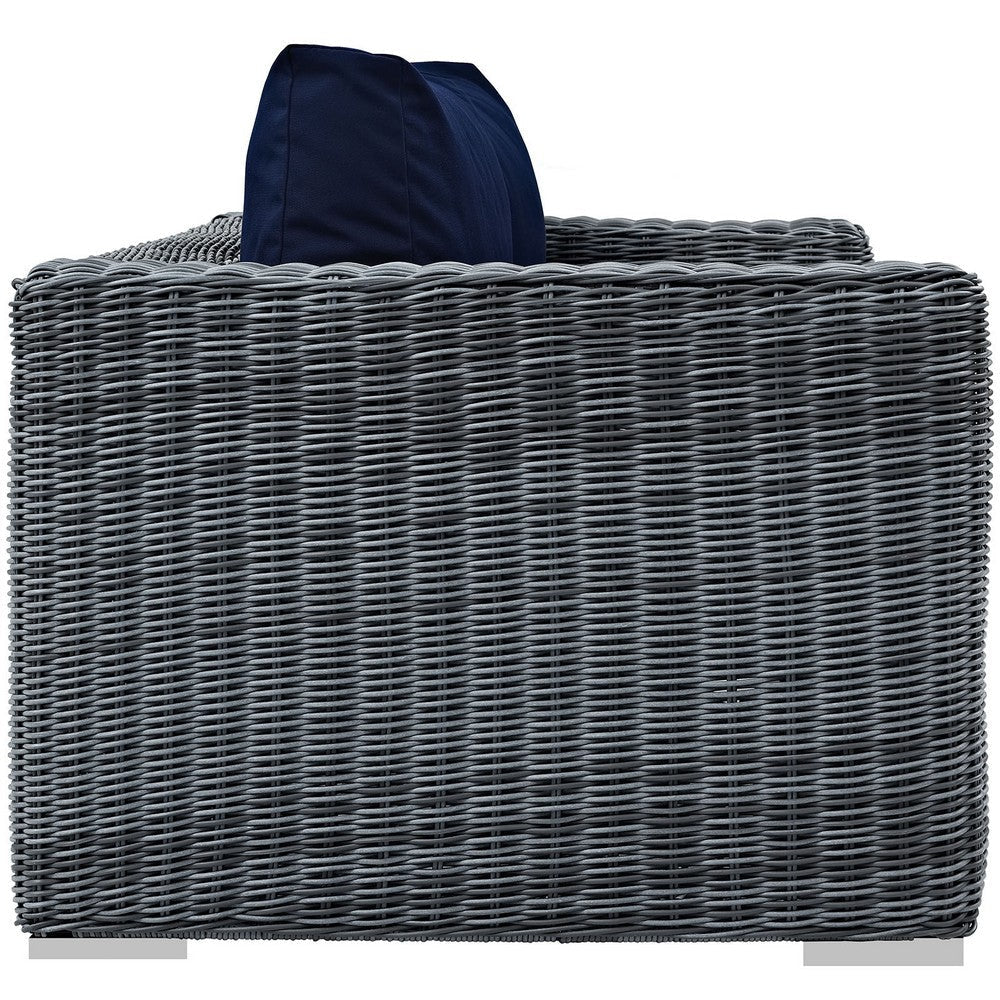 Modway EEI-1865-GRY-NAV Summon Wicker Rattan Outdoor Patio Sunbrella Loveseat in Canvas Navy MDY-EEI-1865-GRY-NAV