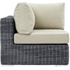 Modway Summon Wicker Rattan Outdoor Patio Sunbrella Corner Sofa in Canvas Antique Beige MDY-EEI-1870-GRY-BEI