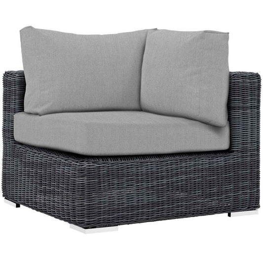 Modway Summon Wicker Rattan Outdoor Patio Sunbrella Corner Sofa in Canvas Gray