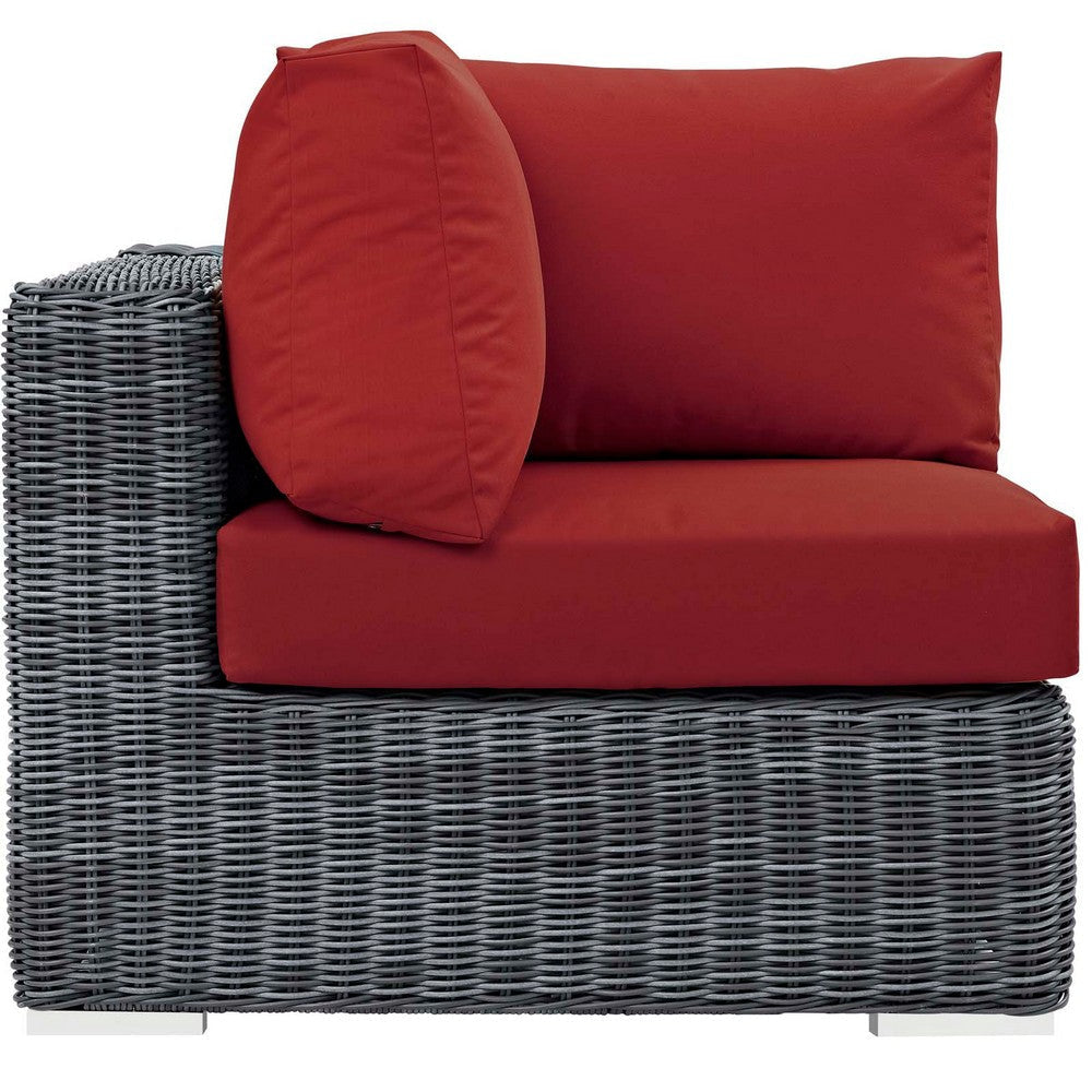 Modway EEI-1870-GRY-RED Summon Wicker Rattan Outdoor Patio Sunbrella Corner Sofa in Canvas Red MDY-EEI-1870-GRY-RED