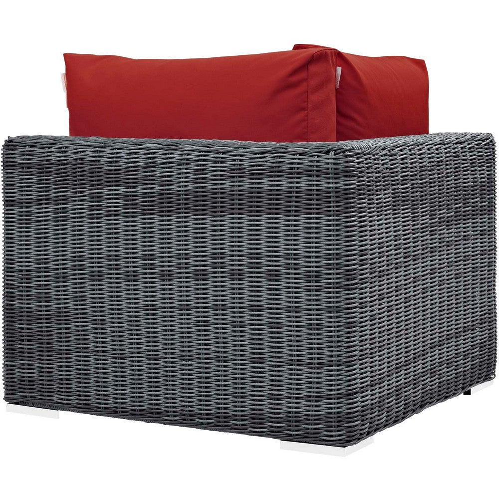 Modway EEI-1870-GRY-RED Summon Wicker Rattan Outdoor Patio Sunbrella Corner Sofa in Canvas Red MDY-EEI-1870-GRY-RED