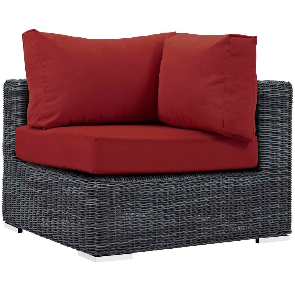 Modway EEI-1870-GRY-RED Summon Wicker Rattan Outdoor Patio Sunbrella Corner Sofa in Canvas Red