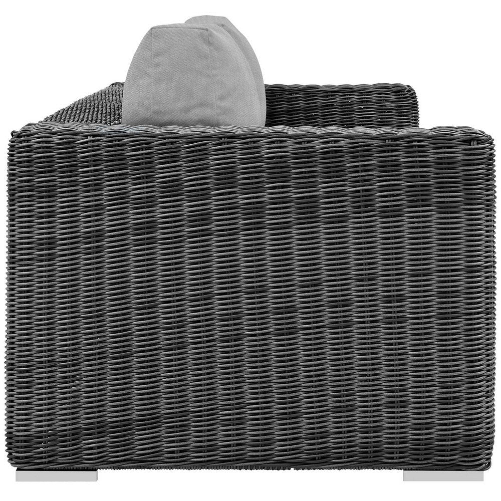 Modway Summon Wicker Rattan Outdoor Patio Sunbrella Sofa in Canvas Gray MDY-EEI-1874-GRY-GRY