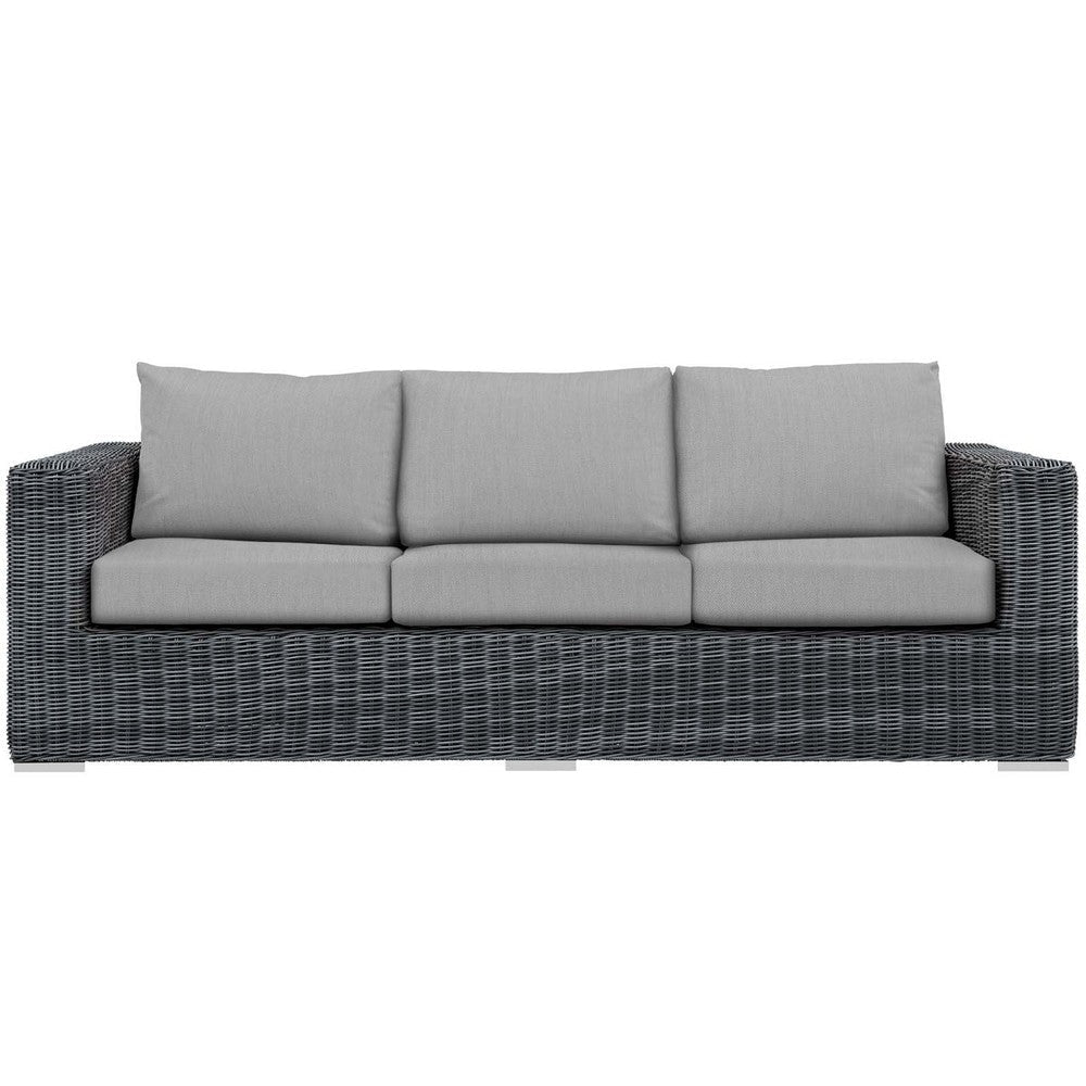 Modway Summon Wicker Rattan Outdoor Patio Sunbrella Sofa in Canvas Gray MDY-EEI-1874-GRY-GRY