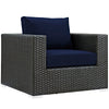 Modway Sojourn Wicker Rattan 5 Piece Outdoor Patio Sunbrella Sectional Set in Canvas Navy MDY-EEI-1879-CHC-NAV-SET