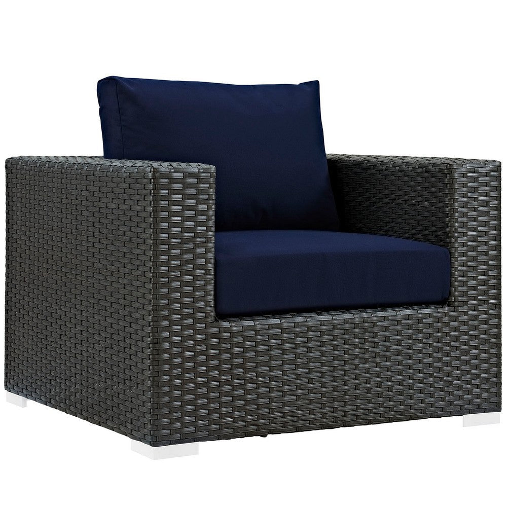 Modway Sojourn Wicker Rattan 8 Piece Outdoor Patio Sunbrella Sectional Set in Canvas Navy MDY-EEI-1880-CHC-NAV-SET