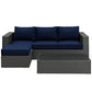 Modway Sojourn Wicker Rattan 3 Piece Outdoor Patio Sunbrella Sectional Set in Canvas Navy MDY-EEI-1889-CHC-NAV-SET