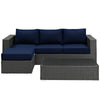 Modway Sojourn Wicker Rattan 3 Piece Outdoor Patio Sunbrella Sectional Set in Canvas Navy MDY-EEI-1889-CHC-NAV-SET