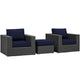 Modway Sojourn Wicker Rattan 3 Piece Outdoor Patio Sunbrella Sectional Set in Canvas Navy
